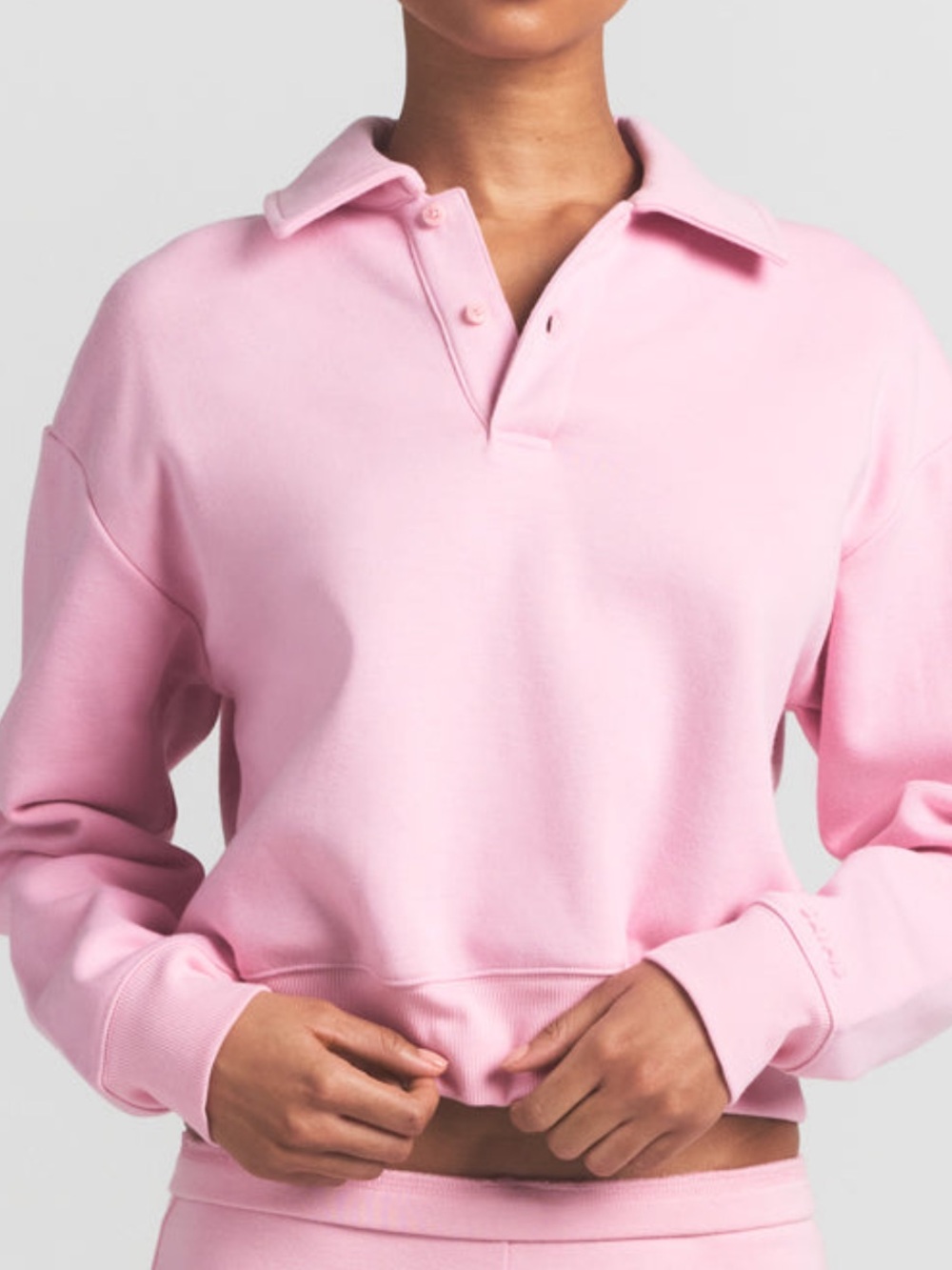 SKIMS Pink Cropped Polo Pullover and sweatpants set